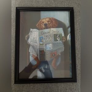 "Dog Reading the Newspaper On Toilet” Funny framed 8x10” print "